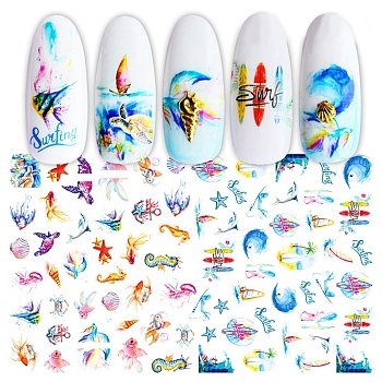 Nail Art Stickers, Self-adhesive, For Nail Tips Decorations, Ocean Animal Pattern, Colorful, 123x80mm