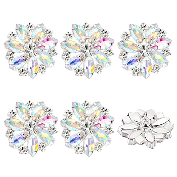 6Pcs 1-Hole Brass Rhinestone Shank Button, Flower, Crystal AB, 19x7.5mm, Hole: 1.4mm