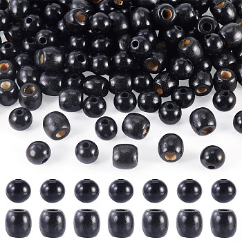 200Pcs 2 Style Dyed Natural Maple Wood Beads, Barrel & Round, Black, 16~17mm, Hole: 4~8mm, 100pcs/style