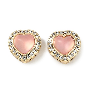 Resin Sew on Rhinestone, with Brass Micro Pave Cubic Zirconia Findings, Heart, Real 18K Gold Plated, PeachPuff, 9.5x9.5x6.5mm, Hole: 0.6mm