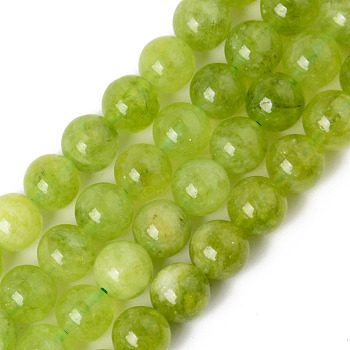 Natural Quartz Beads Strands, Dyed & Heated, Imitation Peridot, Round, Yellow Green, 8~8.5mm, Hole: 1.2mm, about 48pcs/strand, 15.35 inch(39cm)