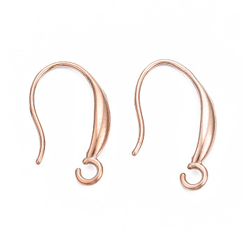316 Surgical Stainless Steel Hooks, with Horizontal Loop, Ear Wire, Rose Gold, 12x19mm, Hole: 2mm, 21 Gauge, Pin: 0.7mm