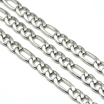 Stainless Steel Figaro Chains, Unwelded, Stainless Steel Color, 9~13x6x1.6mm