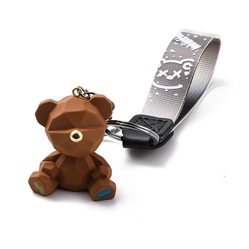 Imitation Leather Clasps Keychain, with Resin Pendants and Zinc Alloy Findings, Bear, Gunmetal, Camel, 21cm
