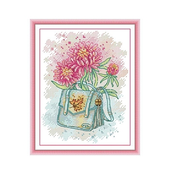 Flower Pattern DIY Cross Stitch Beginner Kits, Stamped Cross Stitch Kit, Including 11CT Printed Cotton Fabric, Embroidery Thread & Needles, Instructions, Colorful, Fabric: 275x230x1mm