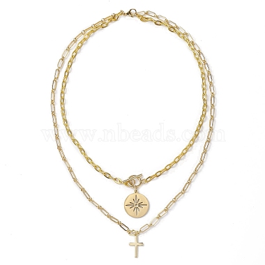 Collares de doble capa con cadena de cable de hierro y cadena con clip(NJEW-JN04961)-4