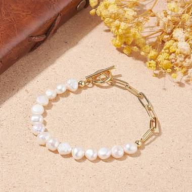 Bracelet en perles de perles naturelles avec chaînes de trombones en laiton pour femme(BJEW-JB07920-01)-2