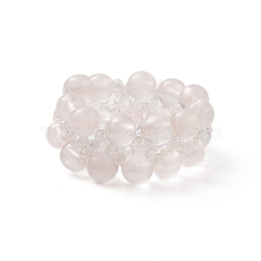 Женское эластичное кольцо из натурального розового кварца и стекла(RJEW-JR00546-03)-5