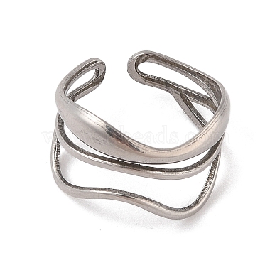 Non-Tarnish Wave 304 Stainless Steel Cuff Rings for Women(RJEW-G322-08P)-2