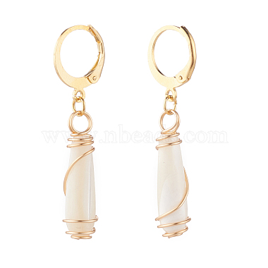 Teardrop Natural Trochid Shell Wire Wrapped Dangle Hoop Earrings for Women(EJEW-JE04795-02)-3