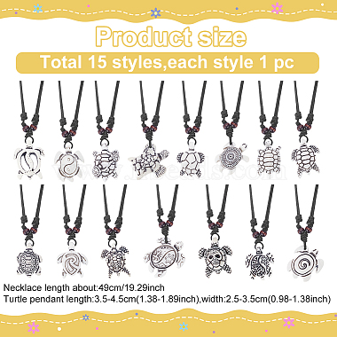 15Pcs 15 Styles Tortoise Resin Pendant Necklaces Set with Adjustable Cotton Cords(NJEW-AN0001-51A)-2
