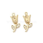Brass Micro Pave Cubic Zirconia Pendants, Flower Charms, Long-Lasting Plated, Nickel Free, Real 18K Gold Plated, 14.5x6.5x3mm, Hole: 0.8mm(X-KK-A275-04B-G)