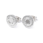 Non-Tarnish 304 Stainless Steel Stud Earring Finding, Earring Settings, Flat Round, Stainless Steel Color, Tray: 4mm, 10mm, Pin: 0.8mm(X-EJEW-I285-28P)