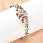 Platinum Tone Brass Micro Pave Cubic Zirconia Tennis Bracelets, Link Bracelets for Women, Flower, with Watch Band Clasps, Long-Lasting Plated, Colorful, 9-1/2inch(24.2x2.55cm)(BJEW-B160-06P)