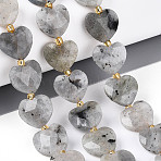 Natural Labradorite Beads Strands, Faceted Heart, with Seed Beads, 12.5~13.5x13.5~14.5x5.5~6.5mm, Hole: 0.8~1mm, about 26~28pcs/strand, 14.76~16.73 inch(37.5~42.5cm)(G-P592-B14-01)