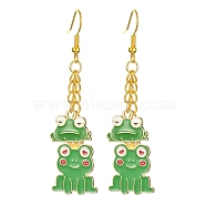 Alloy Enamel Frog Dangle Earrings with Iron Earring Pins for Women, Green, 65x17mm(EJEW-JE05421-02)