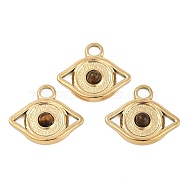 Natural Tiger Eye Eye Pendants, with Ion Plating(IP) 304 Stainless Steel Findings, Real 18K Gold Plated, 15.5x18x3mm, Hole: 2.7mm(STAS-I325-137G)