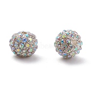 Alloy Rhinestone Beads, Grade A, Round, Silver Color Plated, Crystal AB, 10mm, Hole: 2mm(RB-A034-10mm-A28S)