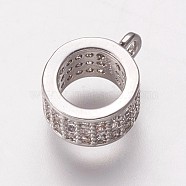Brass Cubic Zirconia Tube Bails, Loop Bails, Bail Beads, Ring, Clear, Platinum, 9.5x7.5x4mm, Hole: 1mm(KK-P134-63P)