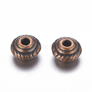 Tibetan Style Alloy Spacer Beads, Cadmium Free & Lead Free, Bicone, Red Copper, 5x3mm, Hole: 1mm, about 5000pcs/1000g(RLFH10167Y-01R)