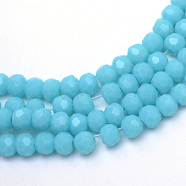 Opaque Solid Glass Bead Strands, Faceted Round, Light Sky Blue, 3~4mm, Hole: 0.5mm, about 200pcs/strand, 22.8 inch(X-GLAA-R166-3mm-02K)