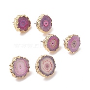 Natural Dyed Quartz Stud Earrings, with Brass Findings, Flat Round, Golden, Plum, 14~22x14~22x5~6mm, Pin: 0.7mm(EJEW-P166-B02)