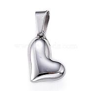 304 Stainless Steel Charms, Puffed Heart, Stainless Steel Color, 15x10.5x4.5mm, Hole: 7x3.5mm(STAS-H330-36P)