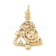 Rack Plating Brass Micro Pave Clear Cubic Zirconia Pendants, Long-Lasting Plated, with Jump Rings, Lead Free & Cadmium Free, Christmas Tree, Real 18K Gold Plated, 21.5x15x3mm, Hole: 4mm(KK-B093-16G)