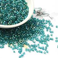 Transparent Colours AB Glass Seed Beads, Hexagon(Two Cut), Teal, 2x1.5mm, Hole: 0.9mm(SEED-S042-19B-03)