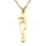 201 Stainless Steel Pendant Necklaces, with Cable Chains and Lobster Claw Clasps, Sea Horse, Golden, 15.74 inch(40cm), 1.8mm(NJEW-S105-JN589-40-2)