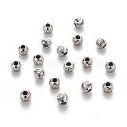 201 Stainless Steel Corrugated Beads, Round, Stainless Steel Color, 4x3.5mm, Hole: 1.6mm(STAS-S103-17B-P)