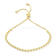 Long-Lasting Plated Brass Round Bead Slider Beacelets for Women Men, Cadmium Free & Lead Free, Real 18K Gold Plated, 10-5/8 inch(27cm), Bead: 4mm(BJEW-E089-01G-02)