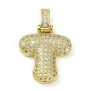 Brass Micro Pave Clear Cubic Zirconia Pendants, Real 18K Gold Plated, Letter T, 29mm, Hole: 4.8x3.5mm, Pendant: 23x19.5x5mm(KK-M279-01G-T)
