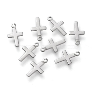 304 Stainless Steel Charms, Laser Cut, Cross, Stainless Steel Color, 10x5.5x0.3mm, Hole: 1mm(X-STAS-K195-15P)