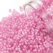 TOHO Round Seed Beads, Japanese Seed Beads, (969) Inside Color Crystal/Neon Carnation Lined, 11/0, 2.2mm, Hole: 0.8mm, about 3000pcs/10g(X-SEED-TR11-0969)