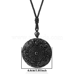 Natural Obsidian Pendant Necklace for Men, Yin-yang, 25.20 inch(64cm)(PW-WG33725-06)