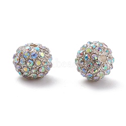 Alloy Rhinestone Beads, Grade A, Round, Silver Color Plated, Crystal AB, 10mm, Hole: 2mm(RB-A034-10mm-A28S)