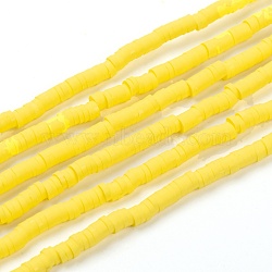 Handmade Polymer Clay Beads Strands, for DIY Jewelry Crafts Supplies, Heishi Beads, Disc/Flat Round, Gold, 4x0.5~1mm, Hole: 1.4mm, about 350~410pcs/strand, 15.75 inch~16.14 inch(40~41cm)(CLAY-R089-4mm-073)