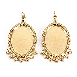 304 Stainless Steel Pendant Cabochon Settings, with Jump Rings, Oval, Real 14K Gold Plated, Tray:18x13mm, 30x18.5x2.5mm, Jump Ring: 3.8x0.5mm, 2.8mm inner diameter(X-STAS-S116-235G)