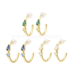 Real 18K Gold Plated Brass Ring Stud Earrings, Half Hoop Earrings with Clear Cubic Zirconia, Long-Lasting Plated, Lead Free & Cadmium Free, Mixed Color, 20x4mm(EJEW-L270-10G)