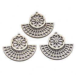 Undyed Natural Wooden Big Pendants, Laser Cut Shapes, Fan, Antique White, 53x59.5x2mm, Hole: 1.8mm(WOOD-N007-036)