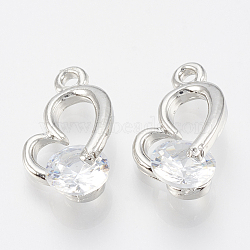 Alloy Cubic Zirconia Pendants, Butterfly, Platinum, 17x12x6mm, Hole: 1.6mm(ZIRC-Q017-082P)