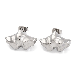 Non-Tarnish Leaf Ion Plating(IP) 304 Stainless Steel Stud Earrings, Stainless Steel Color, 13.5x21mm(EJEW-H013-32P)