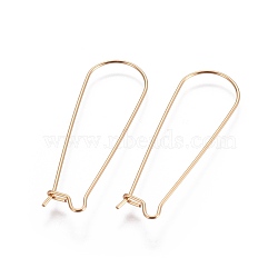 304 Stainless Steel Hoop Earring Finding, Kidney Ear Wire, Real 18K Gold Plated, 21 Gauge, 39x12.5mm, Pin: 0.7mm(STAS-E464-05G)