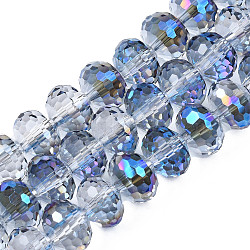 Electroplate Transparent Glass Beads Strands, Faceted, Rondelle, Medium Blue, 10x7.5mm, Hole: 1.4mm, about 70pcs/strand, 20.87 inch(53cm)(EGLA-N002-16-B01)