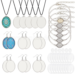 DIY Blank Oval Alloy Jewelry Set Making Kits, Pendant Necklace & Dangle Earrings & Link Bracelet, Antique Silver & Platinum, 65~450mm(SJEW-AB00001)