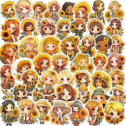 Cartoon Paper Sticker, for DIY Scrapbooking, Craft, Sunflower with Girl, Colorful, 51~52x34.5~53.5x0.1mm, 50pcs/bag(STIC-E005-03D)