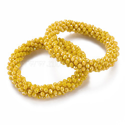 AB Color Plated Faceted Opaque Glass Beads Stretch Bracelets, Womens Fashion Handmade Jewelry, Gold, Inner Diameter: 1-3/4 inch(4.5cm)(BJEW-S144-003D-05)