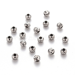 201 Stainless Steel Corrugated Beads, Round, Stainless Steel Color, 4x3.5mm, Hole: 1.6mm(STAS-S103-17B-P)