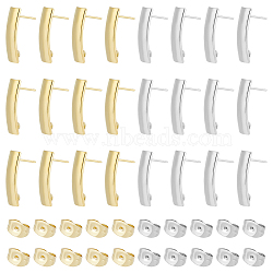 60Pcs 2 Colors 304 Stainless Steel Stud Earring Findings, with Vertical Loops, Rectangle, with 60Pcs Ear Nuts, Golden & Stainless Steel Color, 21x6mm, Hole: 2.4mm, Pin: 0.7mm, 30Pcs/color(STAS-UN0046-14)